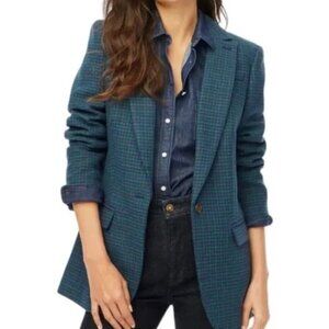 J.Crew Blue/Green Plaid One Button Wool Blend 
Blazer 0